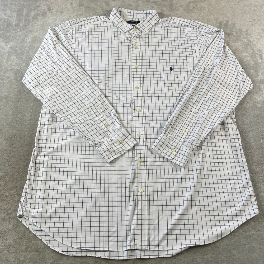 Polo Ralph Lauren Performance Shirt Mens 2XLT White Check Office Preppy Light